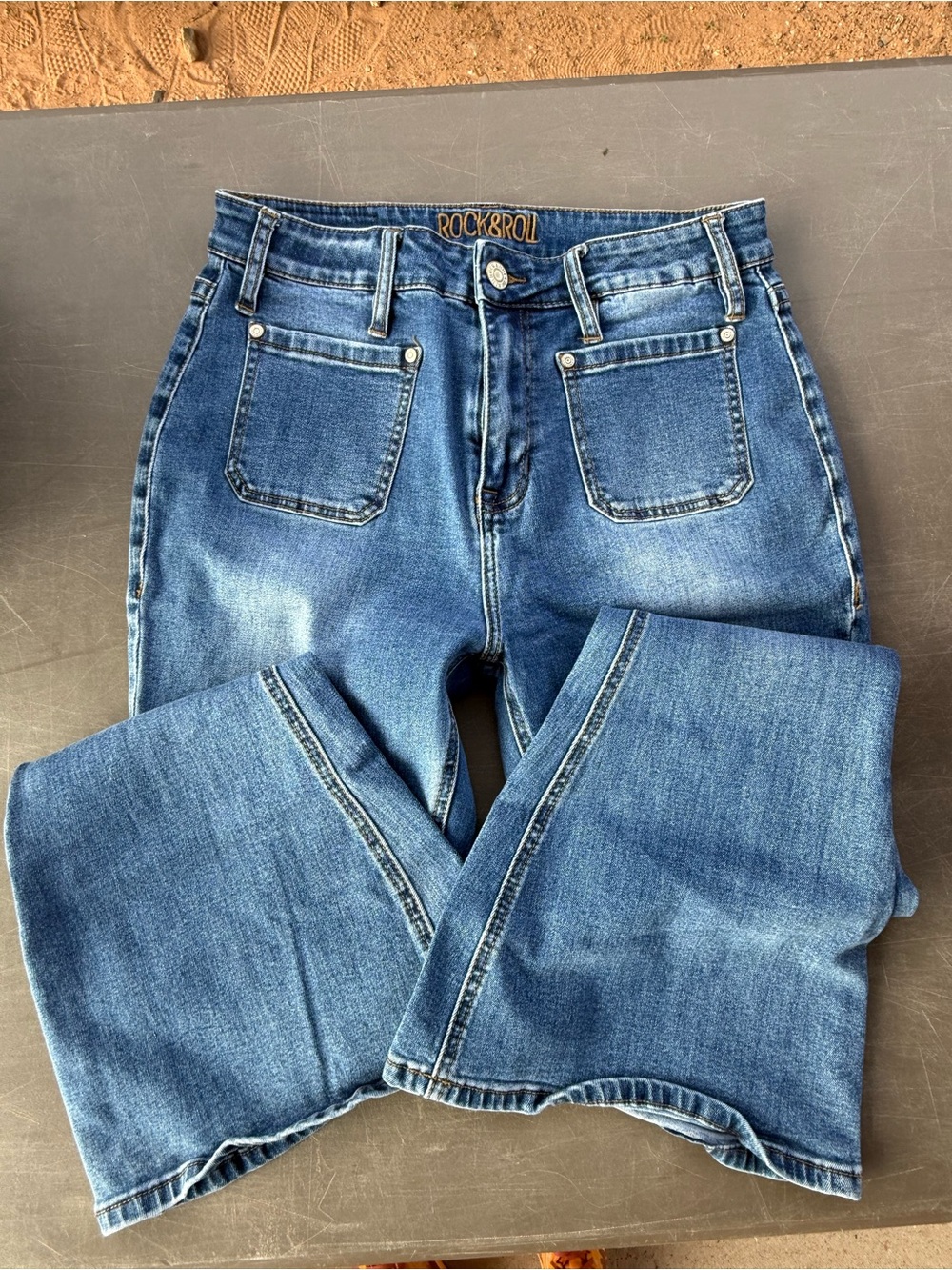Rock & Roll Cowgirl Medium Blue High-Rise Wide Leg Jeans